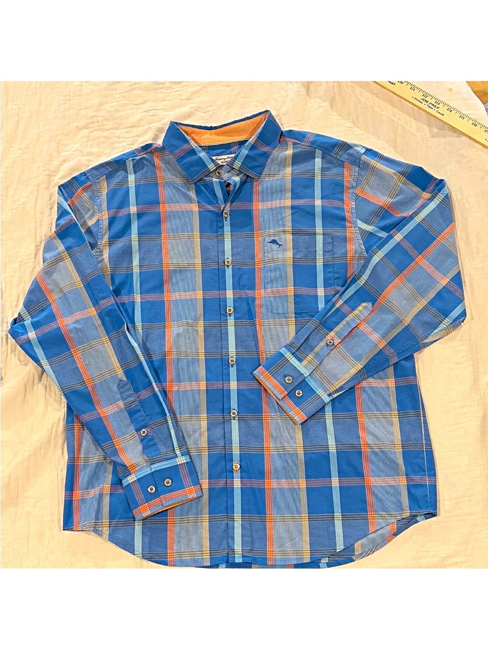 Tommy Bahama IslandZone Blue Plaid Woven Pima Cotton Button-Up Shirt L